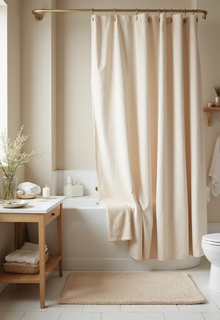 27 Beige Bathroom Ideas for a Calm and Elegant Look You’ll Love 57 27 Beige Bathroom Ideas for a Calm and Elegant Look You’ll Love - 9. Stylish Shower Curtains in Soft Beiges