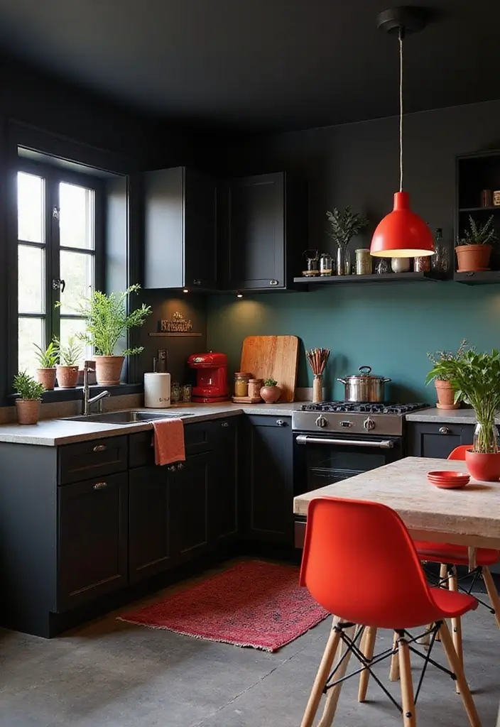 27 Black Kitchen Ideas For a Bold Sophisticated Look 71 27 Black Kitchen Ideas For a Bold Sophisticated Look - 11. Contrasting with Bright Colors