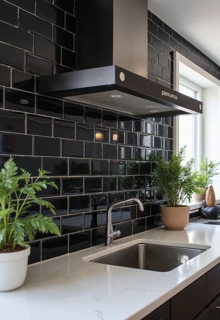 27 Black Kitchen Ideas For a Bold Sophisticated Look 8 27 Black Kitchen Ideas For a Bold Sophisticated Look - 2. Bold Black Backsplash