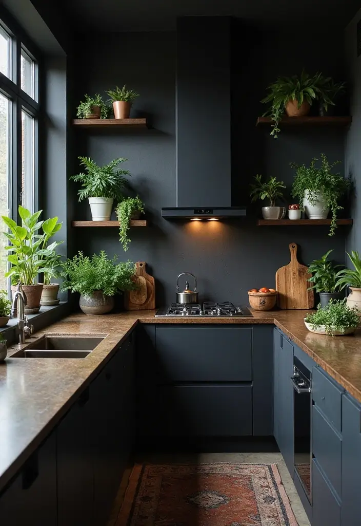 27 Black Kitchen Ideas For a Bold Sophisticated Look 162 27 Black Kitchen Ideas For a Bold Sophisticated Look - 24. Indoor Plants