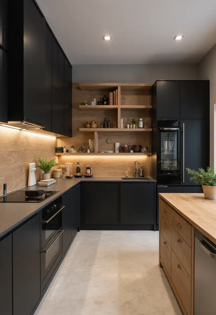 27 Black Kitchen Ideas For a Bold Sophisticated Look 22 27 Black Kitchen Ideas For a Bold Sophisticated Look - 4. Black and Wood Combination