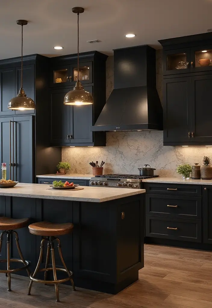 27 Black Kitchen Ideas For a Bold Sophisticated Look 29 27 Black Kitchen Ideas For a Bold Sophisticated Look - 5. Statement Lighting