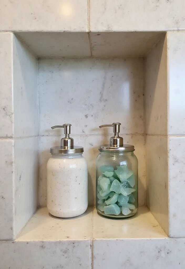 27 Coastal Bathroom Ideas With Relaxing Beach Vibes 90 27 Coastal Bathroom Ideas With Relaxing Beach Vibes - 14. Beachy Shower Niche