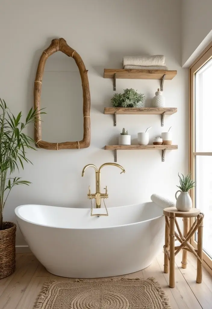27 Coastal Bathroom Ideas With Relaxing Beach Vibes 8 27 Coastal Bathroom Ideas With Relaxing Beach Vibes - 2. Natural Wood Accents