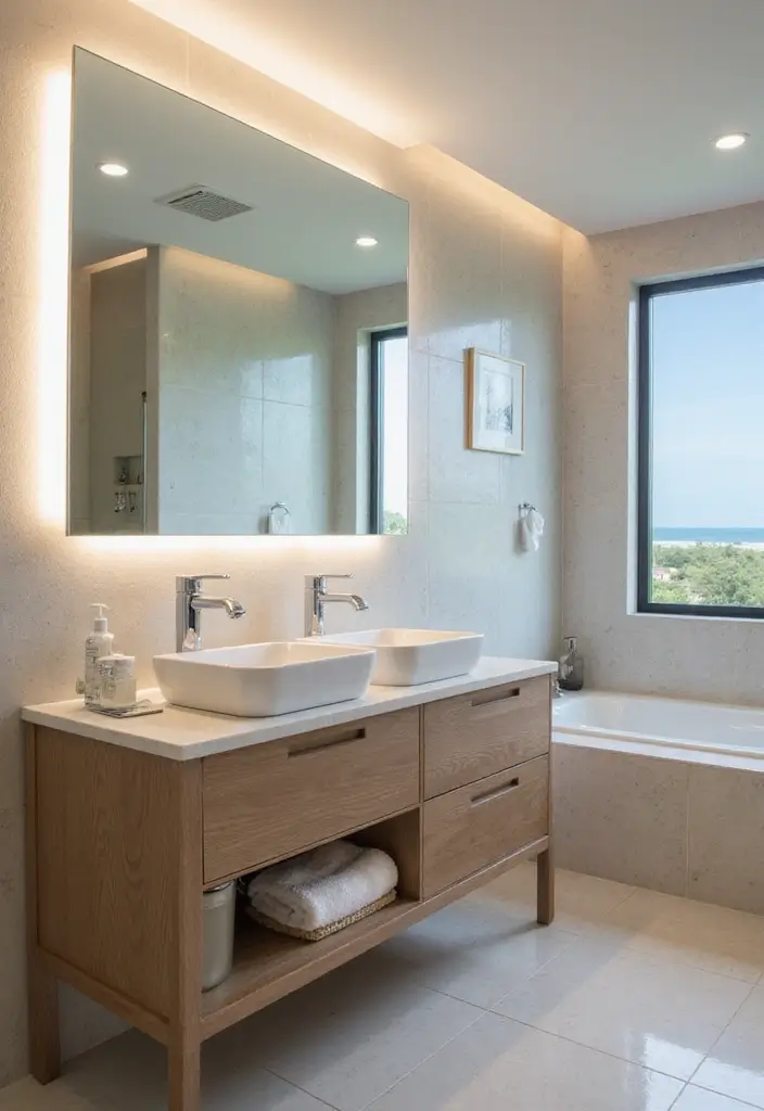 27 Coastal Bathroom Ideas With Relaxing Beach Vibes 146 27 Coastal Bathroom Ideas With Relaxing Beach Vibes - 22. Integrated Technology