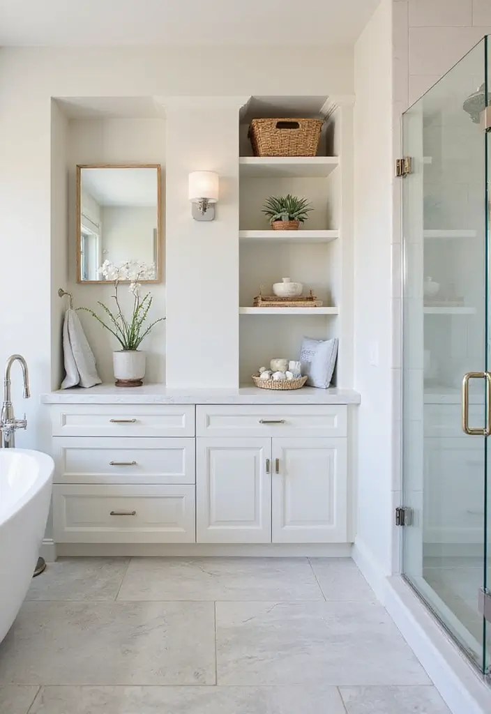 27 Coastal Bathroom Ideas With Relaxing Beach Vibes 153 27 Coastal Bathroom Ideas With Relaxing Beach Vibes - 23. Custom Built-Ins