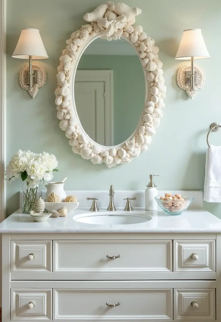 27 Coastal Bathroom Ideas With Relaxing Beach Vibes 34 27 Coastal Bathroom Ideas With Relaxing Beach Vibes - 6. Seashell Decor