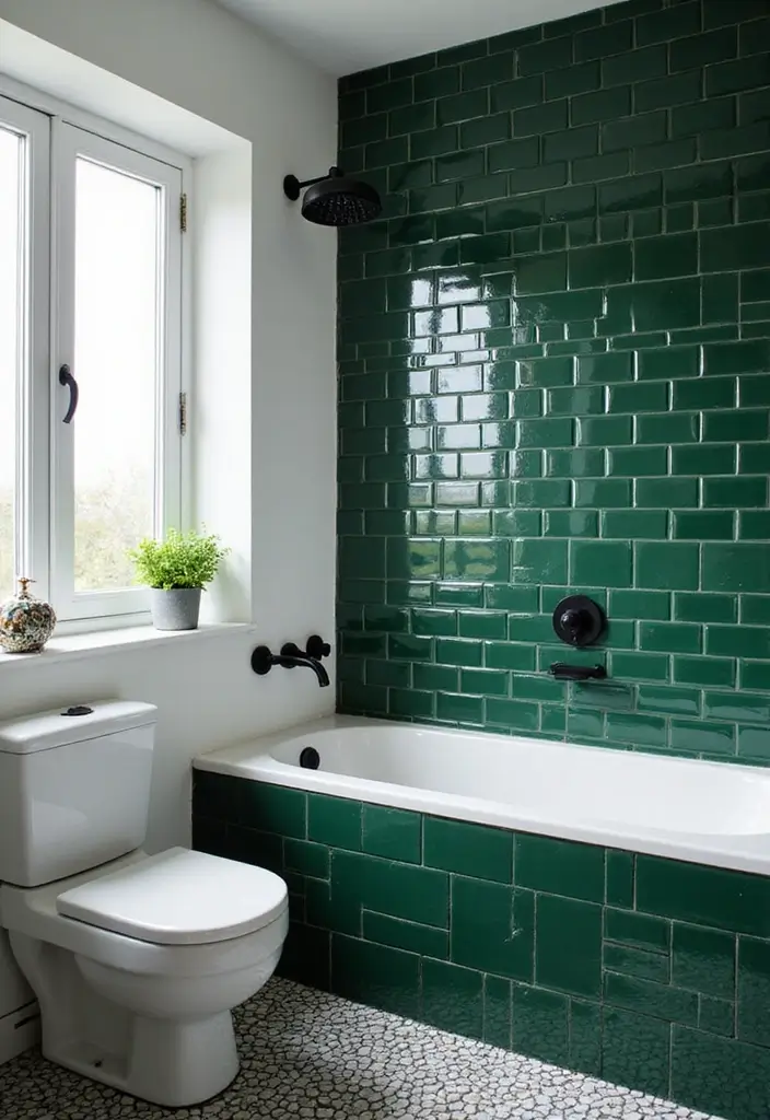 27 Green Tile Bathroom Ideas That Bring Nature Indoors 1 27 Green Tile Bathroom Ideas That Bring Nature Indoors - 1. Lush Forest Green Subway Tiles