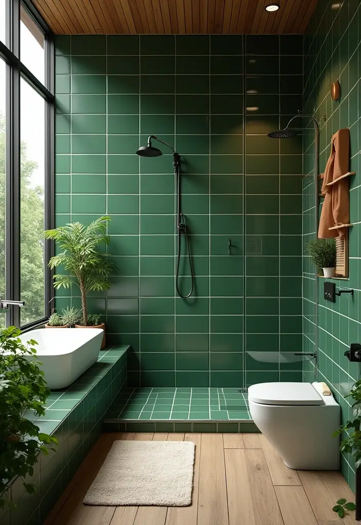 27 Green Tile Bathroom Ideas That Bring Nature Indoors 50 27 Green Tile Bathroom Ideas That Bring Nature Indoors - 10. Green Tile and Wood Combination