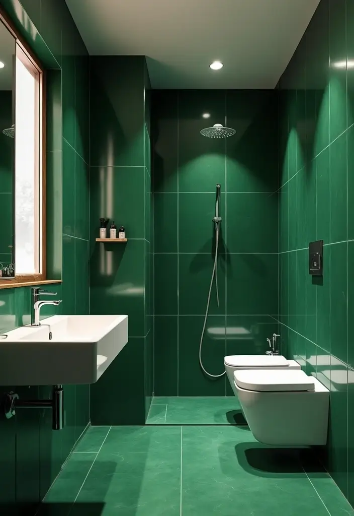 27 Green Tile Bathroom Ideas That Bring Nature Indoors 57 27 Green Tile Bathroom Ideas That Bring Nature Indoors - 11. Glossy Green Tiles for a Chic Look