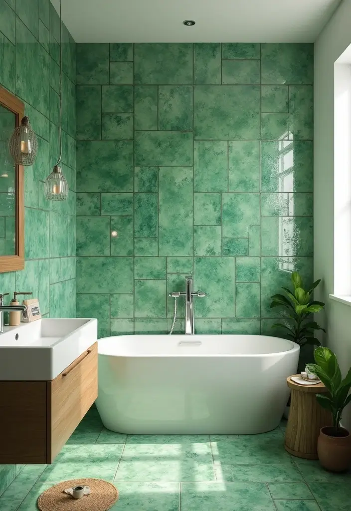 27 Green Tile Bathroom Ideas That Bring Nature Indoors 72 27 Green Tile Bathroom Ideas That Bring Nature Indoors - 14. Eco-Friendly Recycled Glass Tiles