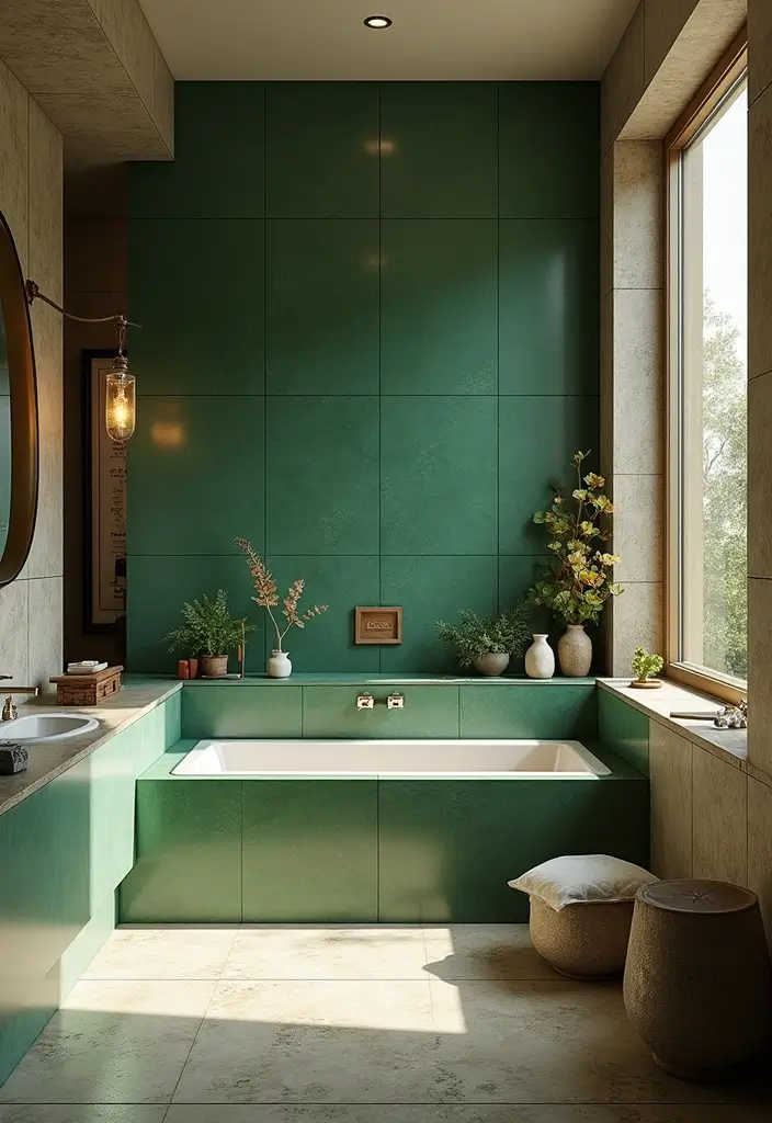 27 Green Tile Bathroom Ideas That Bring Nature Indoors 77 27 Green Tile Bathroom Ideas That Bring Nature Indoors - 15. Green Tile with Natural Stone Accents