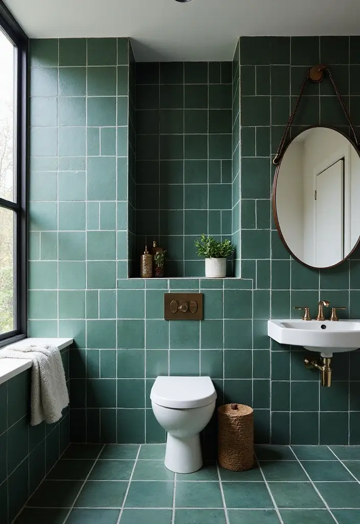 27 Green Tile Bathroom Ideas That Bring Nature Indoors 92 27 Green Tile Bathroom Ideas That Bring Nature Indoors - 18. Dark Green Tiles with White Grout