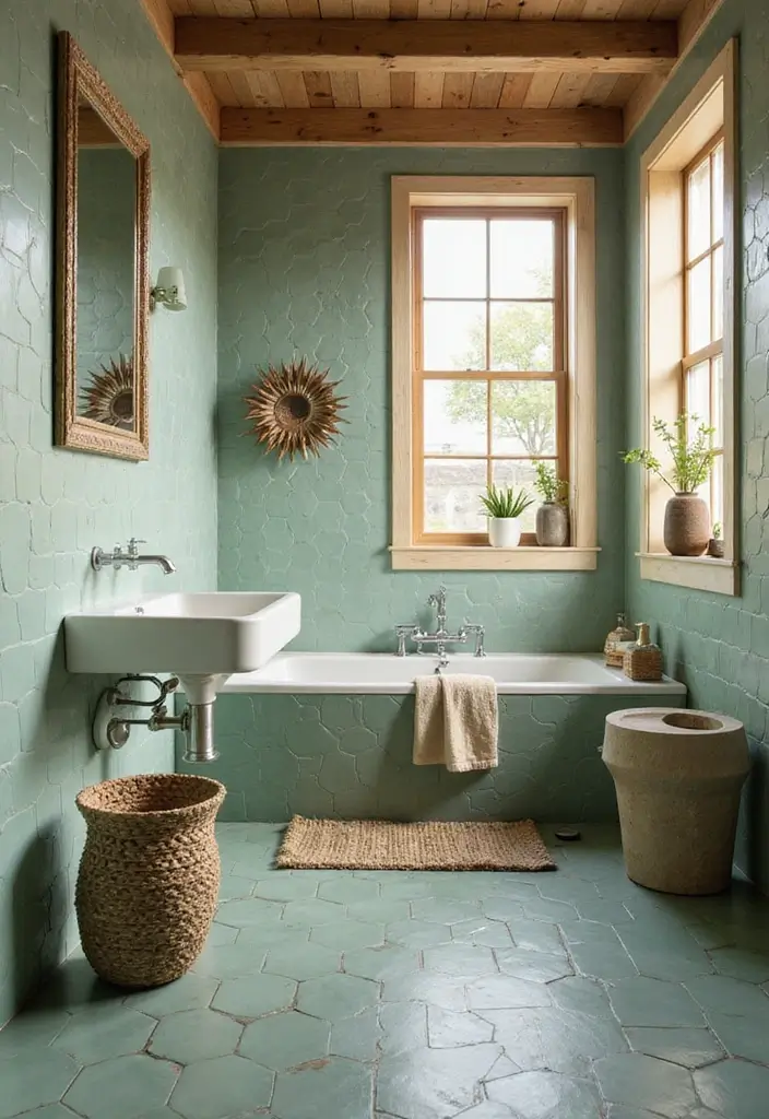 27 Green Tile Bathroom Ideas That Bring Nature Indoors 6 27 Green Tile Bathroom Ideas That Bring Nature Indoors - 2. Sage Green Hexagon Tiles