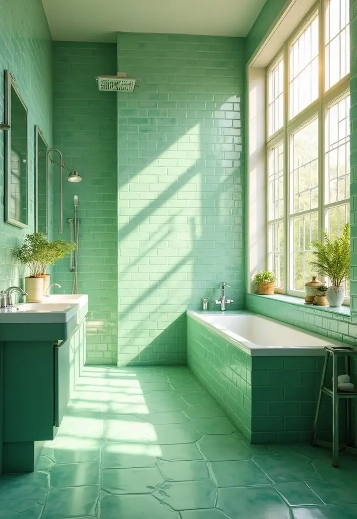 27 Green Tile Bathroom Ideas That Bring Nature Indoors 109 27 Green Tile Bathroom Ideas That Bring Nature Indoors - 21. Green Tile and Natural Light