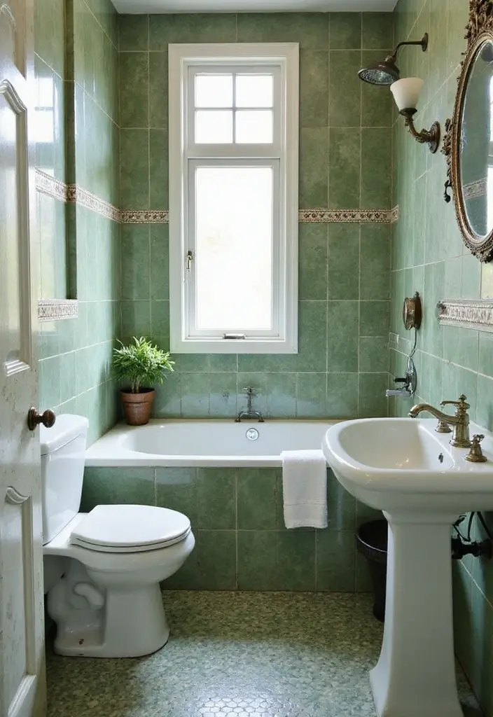 27 Green Tile Bathroom Ideas That Bring Nature Indoors 123 27 Green Tile Bathroom Ideas That Bring Nature Indoors - 23. Green Tile in Vintage Patterns