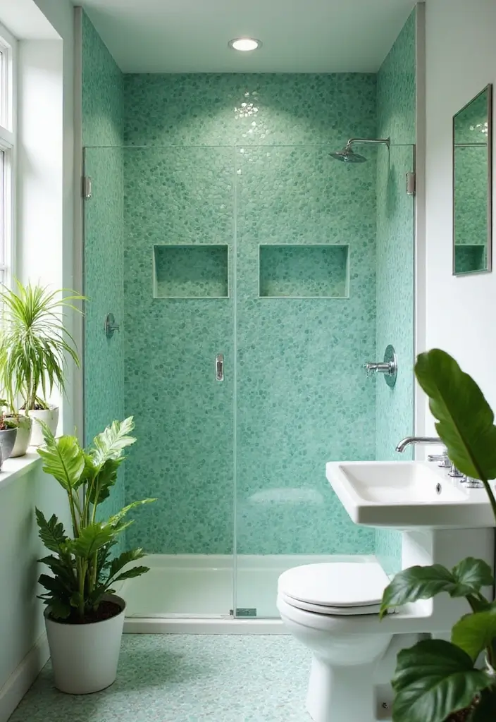 27 Green Tile Bathroom Ideas That Bring Nature Indoors 13 27 Green Tile Bathroom Ideas That Bring Nature Indoors - 3. Mint Green Mosaic Tiles