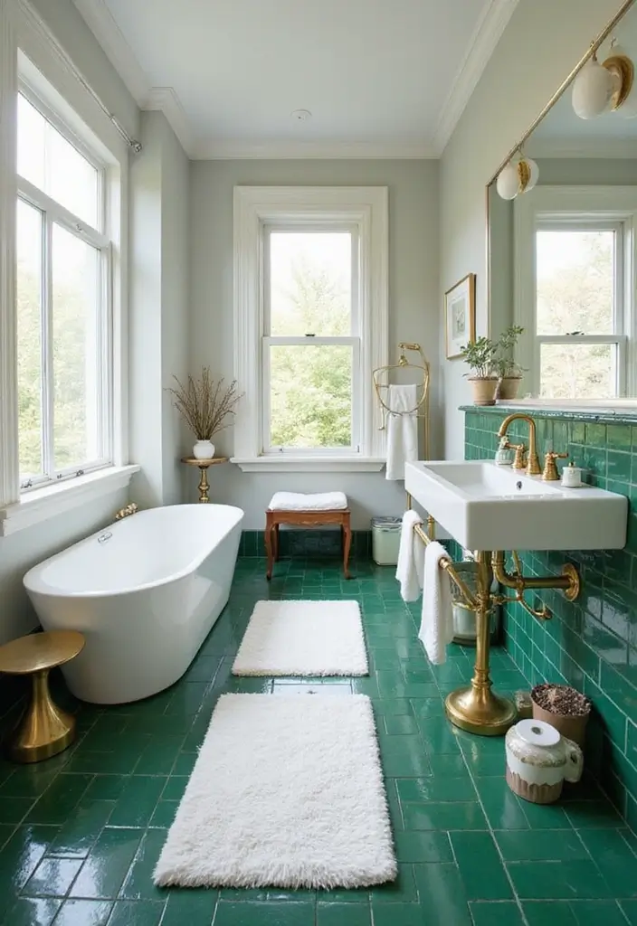 27 Green Tile Bathroom Ideas That Bring Nature Indoors 23 27 Green Tile Bathroom Ideas That Bring Nature Indoors - 5. Emerald Green Floor Tiles