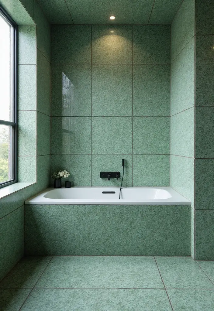 27 Green Tile Bathroom Ideas That Bring Nature Indoors 30 27 Green Tile Bathroom Ideas That Bring Nature Indoors - 6. Green Terrazzo Tiles