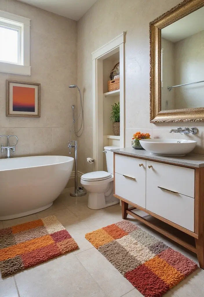 27 Guest Bathroom Ideas To Impress Every Visitor 155 27 Guest Bathroom Ideas To Impress Every Visitor - 23. Stylish Bath Mats