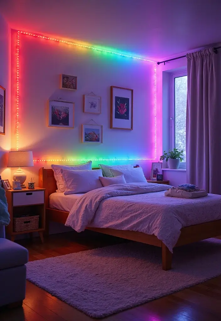 27 LED Lights Bedroom Ideas for a Dreamy Nighttime Glow 72 27 LED Lights Bedroom Ideas for a Dreamy Nighttime Glow - 14. LED Rainbow Lighting