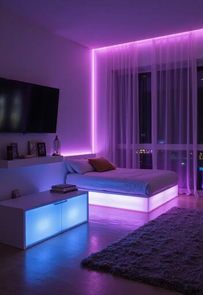 27 LED Lights Bedroom Ideas for a Dreamy Nighttime Glow 77 27 LED Lights Bedroom Ideas for a Dreamy Nighttime Glow - 15. LED Light-Up Furniture