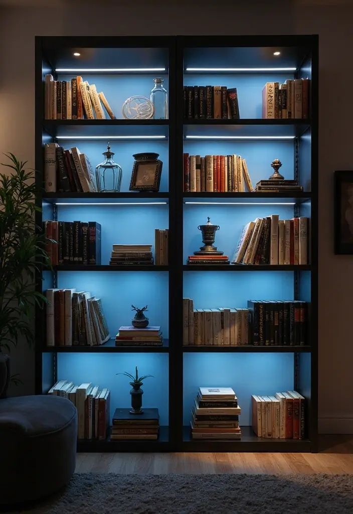 27 LED Lights Bedroom Ideas for a Dreamy Nighttime Glow 111 27 LED Lights Bedroom Ideas for a Dreamy Nighttime Glow - 21. LED Bookcase Lighting