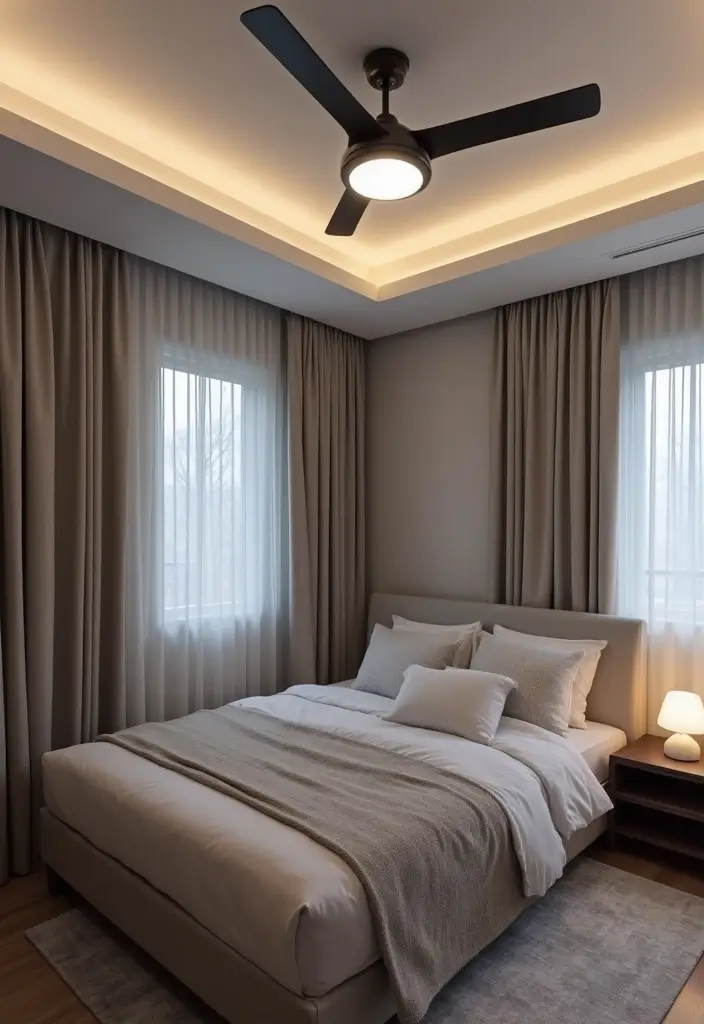 27 LED Lights Bedroom Ideas for a Dreamy Nighttime Glow 133 27 LED Lights Bedroom Ideas for a Dreamy Nighttime Glow - 25. Smart LED Ceiling Fans