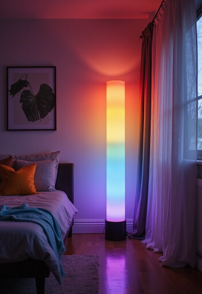 27 LED Lights Bedroom Ideas for a Dreamy Nighttime Glow 28 27 LED Lights Bedroom Ideas for a Dreamy Nighttime Glow - 6. Color-Changing LED Floor Lamps