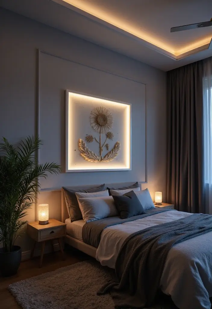 27 LED Lights Bedroom Ideas for a Dreamy Nighttime Glow 45 27 LED Lights Bedroom Ideas for a Dreamy Nighttime Glow - 9. LED Wall Art