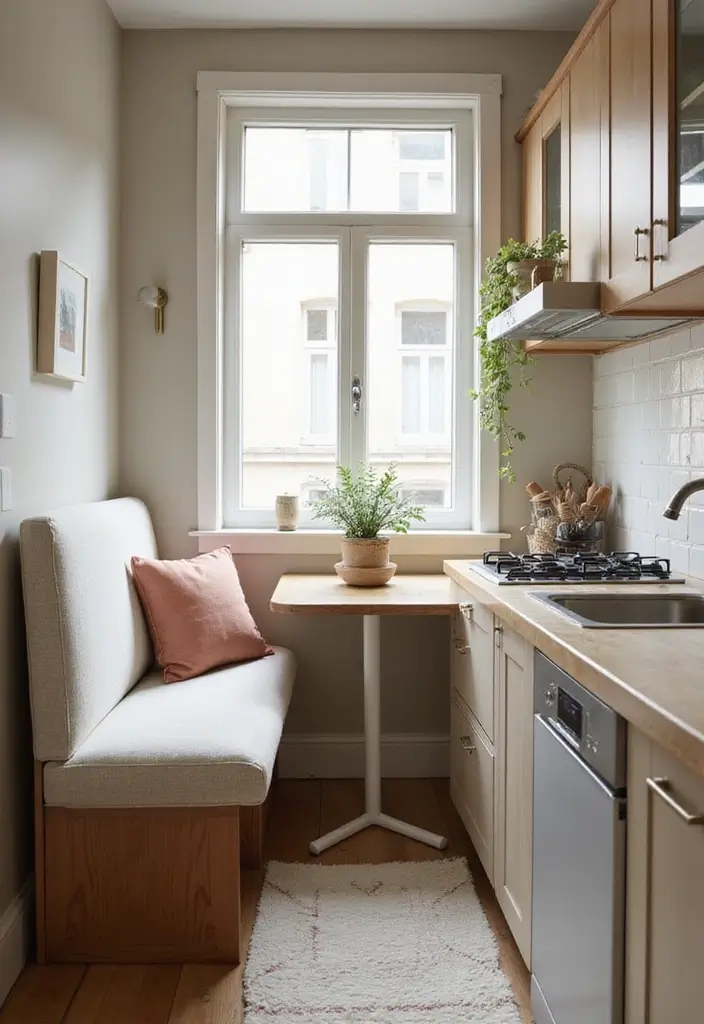 27 Narrow Kitchen Ideas That Maximize Every Inch 174 27 Narrow Kitchen Ideas That Maximize Every Inch - 26. Integrated Seating Solutions