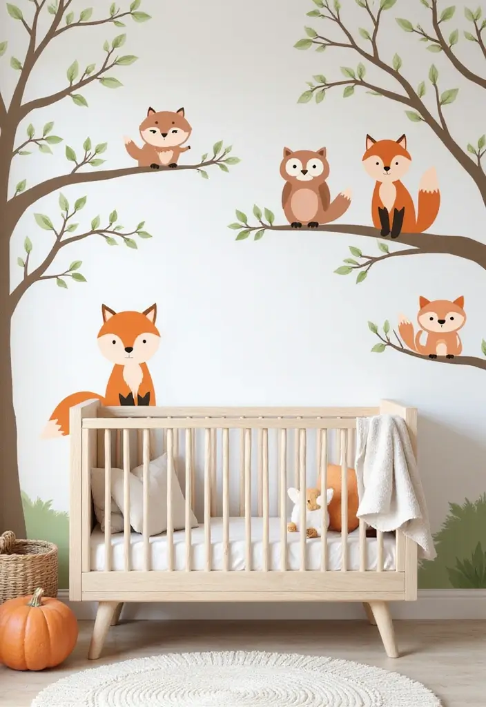 27 Nursery Wall Ideas That Feel Calm Cute and Dreamy - 14. Charmed Woodland Creatures