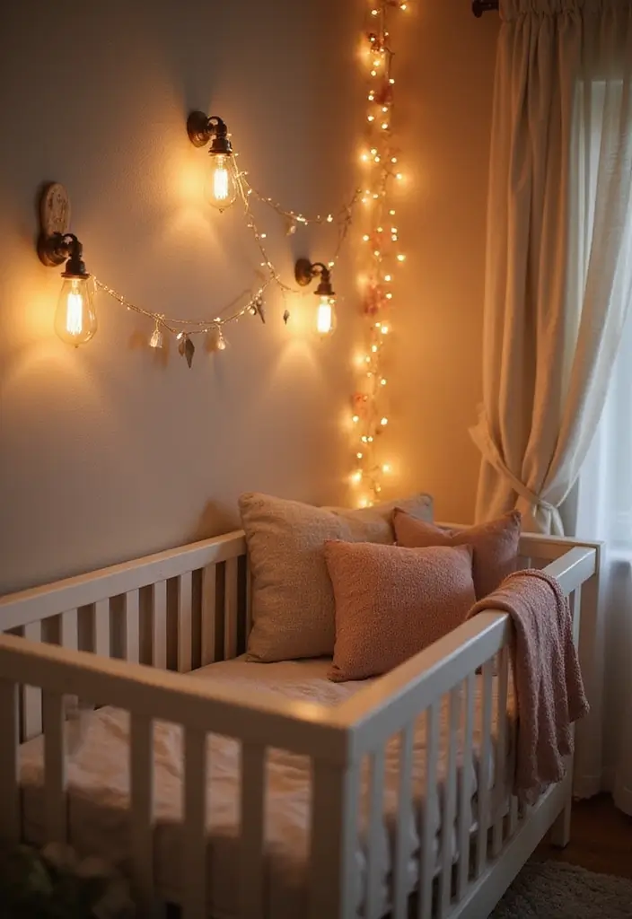 27 Nursery Wall Ideas That Feel Calm Cute and Dreamy - 23. Light Up the Room