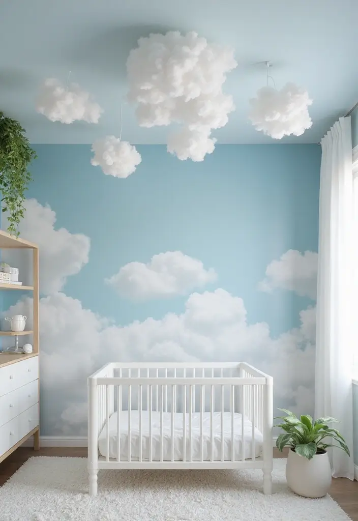 27 Nursery Wall Ideas That Feel Calm Cute and Dreamy - 27. Cloudy Sky Ceilings