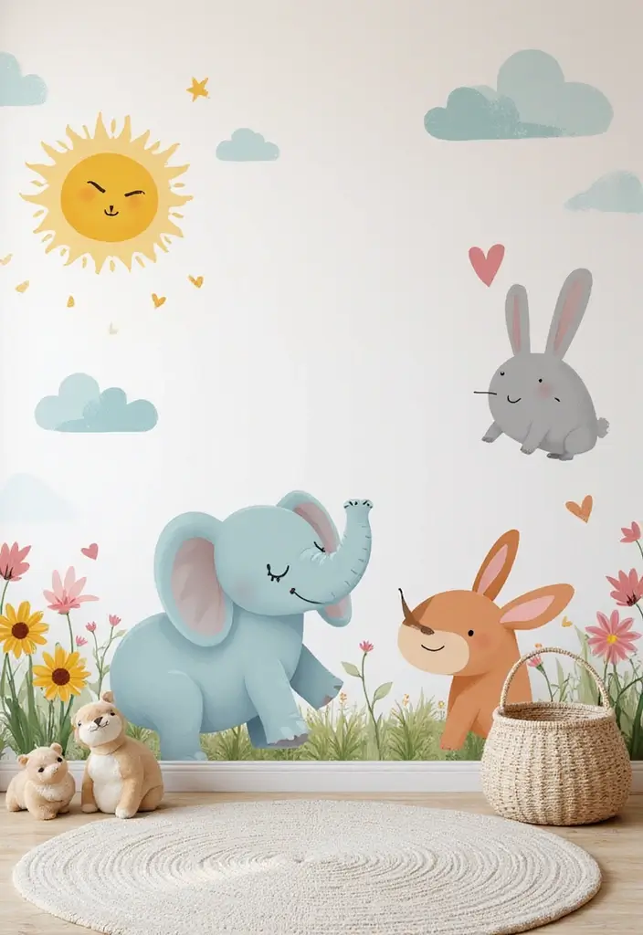27 Nursery Wall Ideas That Feel Calm Cute and Dreamy - 4. Playful Animal Themes