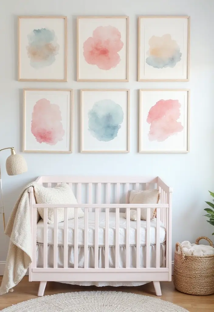27 Nursery Wall Ideas That Feel Calm Cute and Dreamy - 7. Gentle Watercolor Art