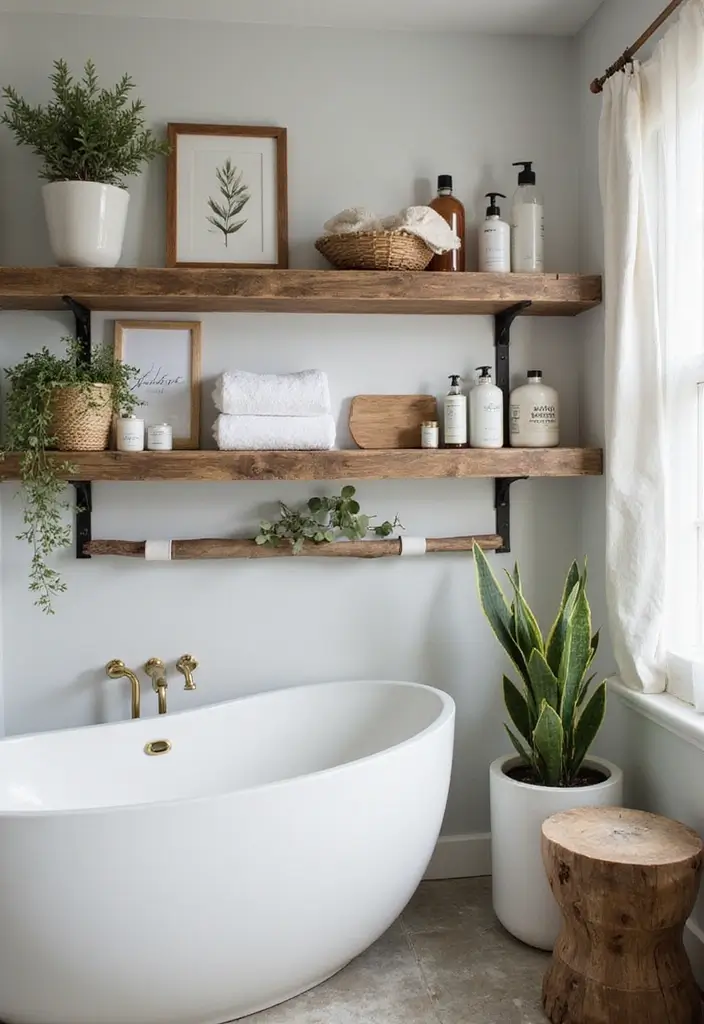 27 Over Toilet Storage Ideas That Save Space Beautifully 1 27 Over Toilet Storage Ideas That Save Space Beautifully - 1. Rustic Floating Shelves