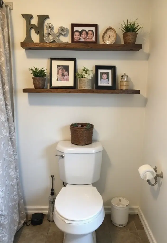 27 Over Toilet Storage Ideas That Save Space Beautifully 64 27 Over Toilet Storage Ideas That Save Space Beautifully - 10. Personalized Photo Shelves
