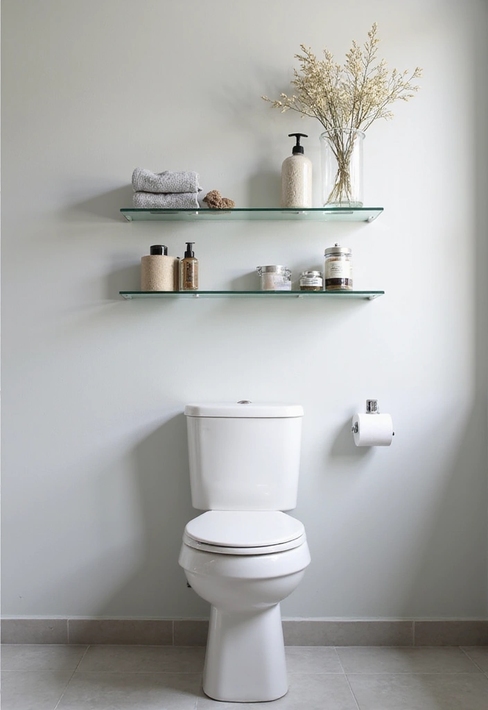 27 Over Toilet Storage Ideas That Save Space Beautifully 71 27 Over Toilet Storage Ideas That Save Space Beautifully - 11. Elegant Glass Shelves