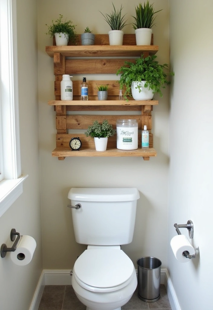 27 Over Toilet Storage Ideas That Save Space Beautifully 80 27 Over Toilet Storage Ideas That Save Space Beautifully - 12. DIY Pallet Shelves