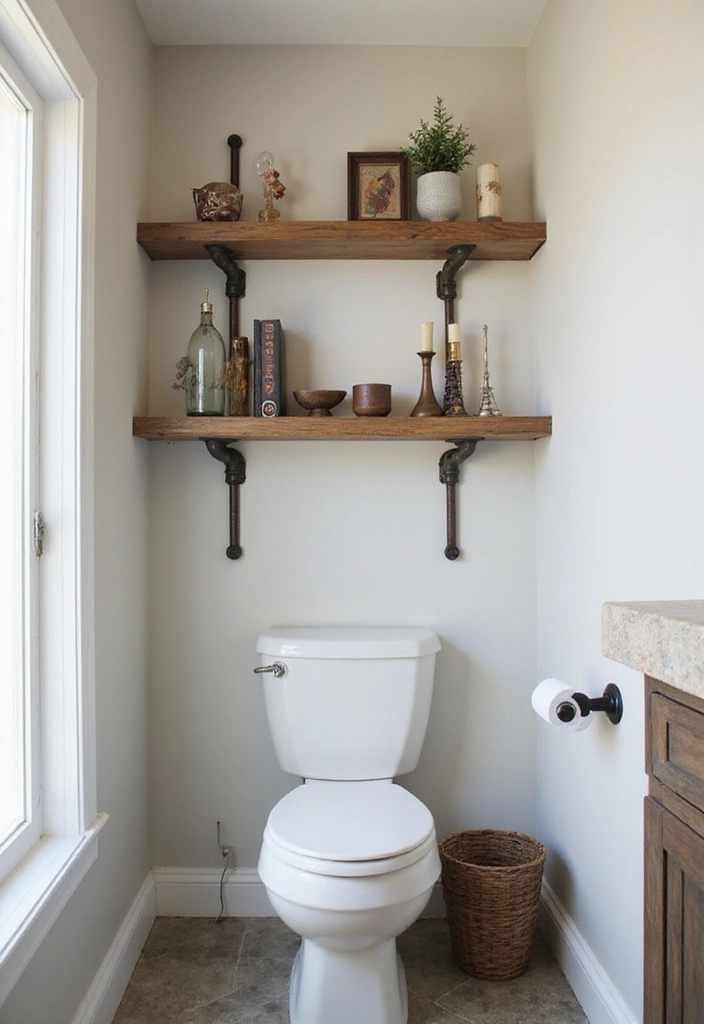 27 Over Toilet Storage Ideas That Save Space Beautifully 101 27 Over Toilet Storage Ideas That Save Space Beautifully - 15. Industrial Pipe Shelves