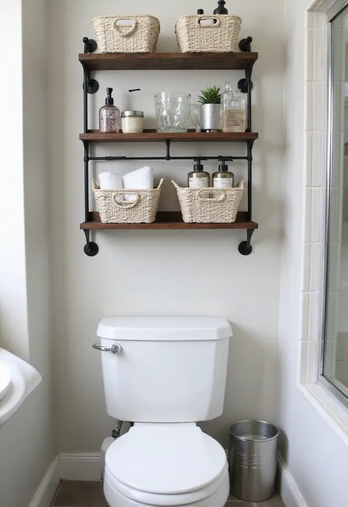 27 Over Toilet Storage Ideas That Save Space Beautifully 8 27 Over Toilet Storage Ideas That Save Space Beautifully - 2. Chic Metal Racks