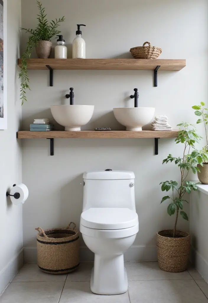 27 Over Toilet Storage Ideas That Save Space Beautifully 143 27 Over Toilet Storage Ideas That Save Space Beautifully - 21. Subtle Under-Shelf Bowls