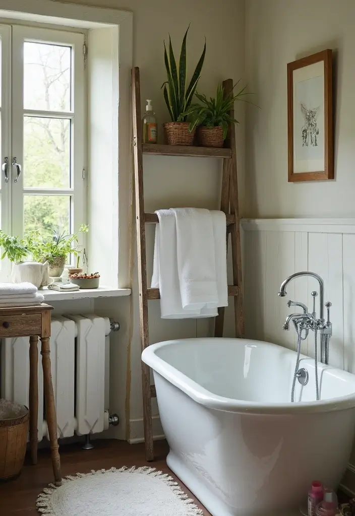 27 Over Toilet Storage Ideas That Save Space Beautifully 15 27 Over Toilet Storage Ideas That Save Space Beautifully - 3. Vintage Ladder Shelves
