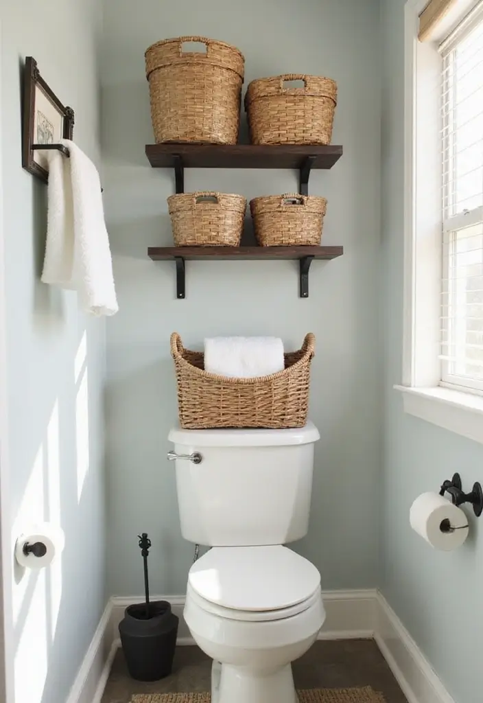 27 Over Toilet Storage Ideas That Save Space Beautifully 22 27 Over Toilet Storage Ideas That Save Space Beautifully - 4. Stylish Baskets