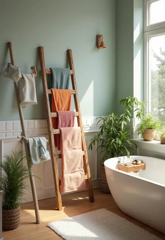 27 Over Toilet Storage Ideas That Save Space Beautifully 43 27 Over Toilet Storage Ideas That Save Space Beautifully - 7. Use Decorative Ladders