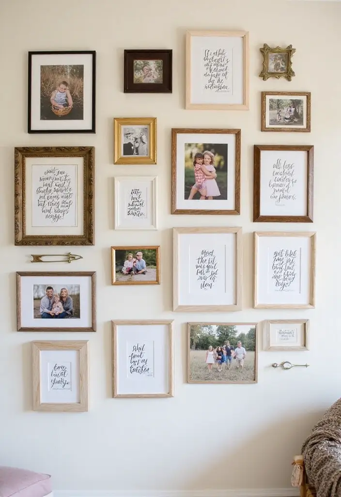 27 Photo Frame Wall Ideas To Make Every Memory Shine 97 27 Photo Frame Wall Ideas To Make Every Memory Shine - 15. Colorful Framed Quotes with Photos
