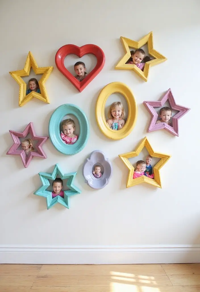 27 Photo Frame Wall Ideas To Make Every Memory Shine 111 27 Photo Frame Wall Ideas To Make Every Memory Shine - 17. Whimsical Frame Shapes for Fun Displays