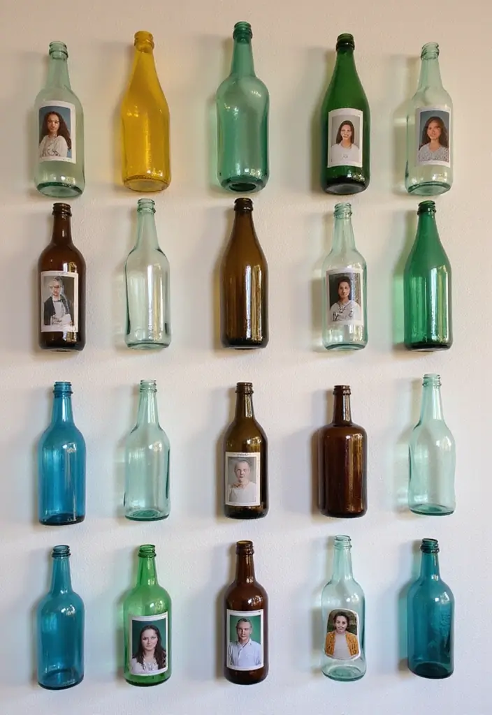 27 Photo Frame Wall Ideas To Make Every Memory Shine 125 27 Photo Frame Wall Ideas To Make Every Memory Shine - 19. Repurposed Bottles as Frames
