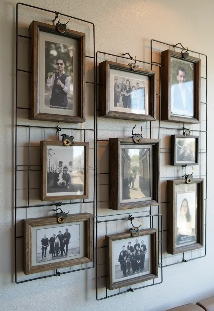 27 Photo Frame Wall Ideas To Make Every Memory Shine 153 27 Photo Frame Wall Ideas To Make Every Memory Shine - 23. Unique Frame Materials: Metal and Wire